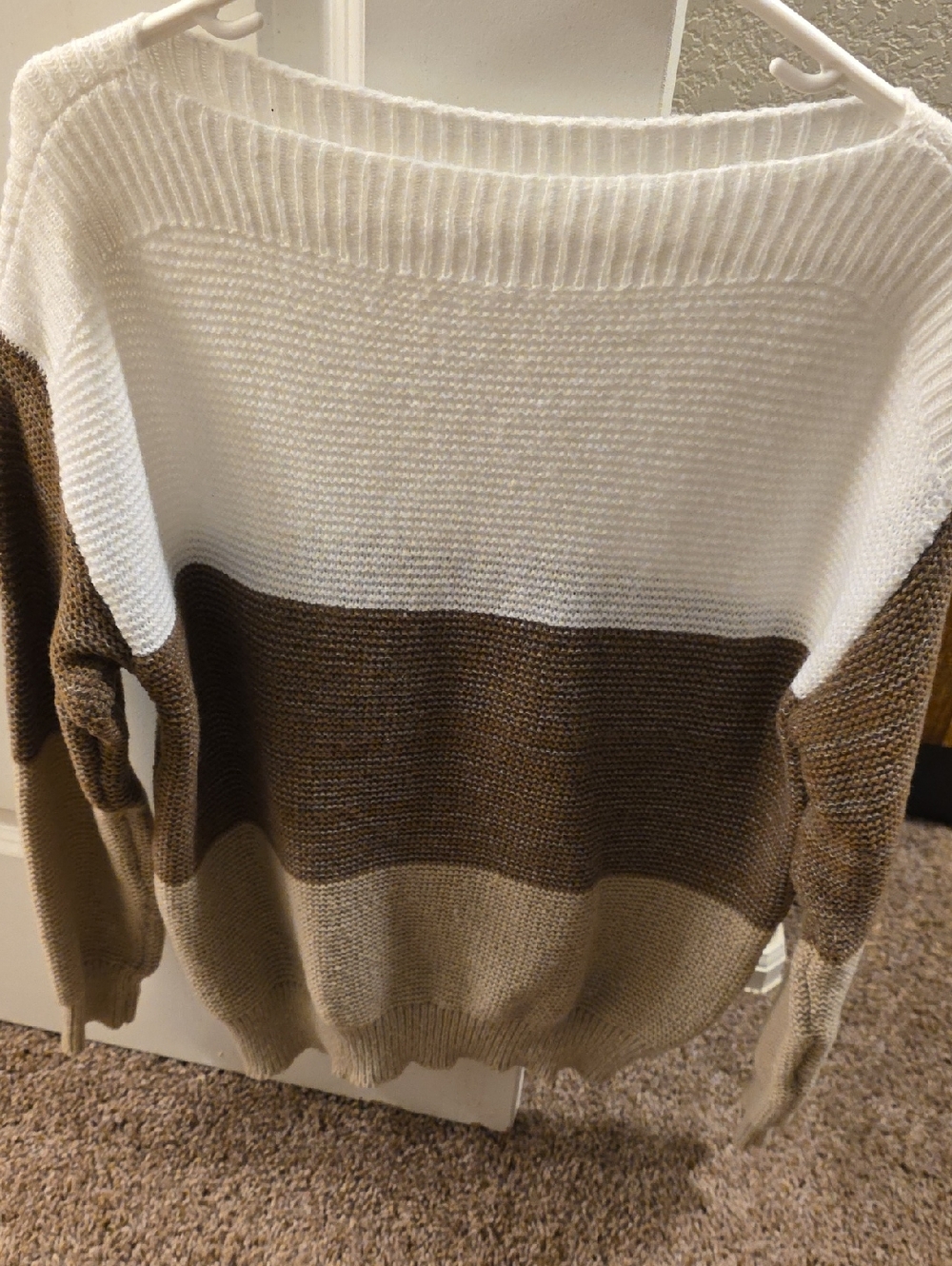 Striped Knit Sweater in White and Brown Tones
